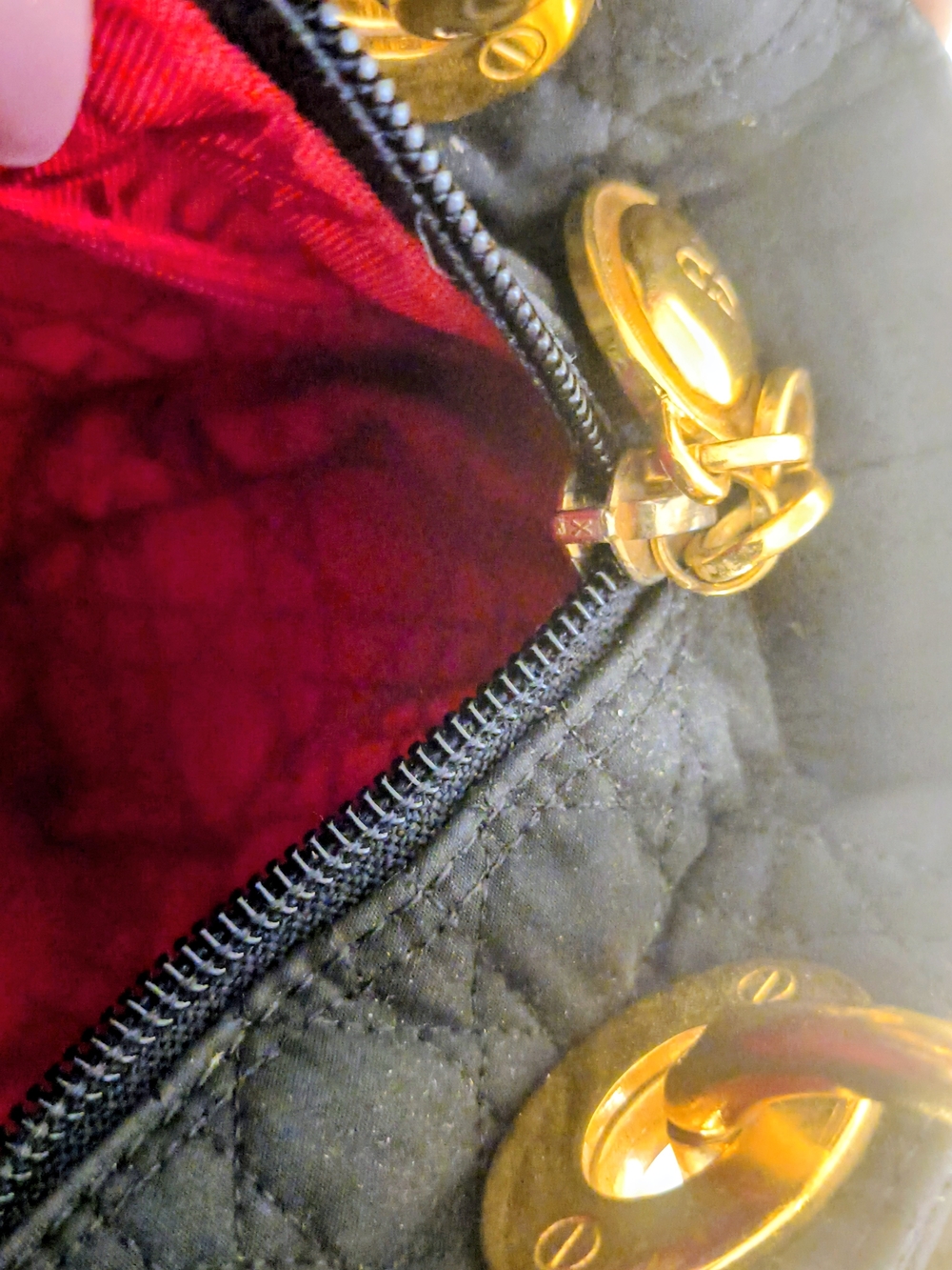 Christian Dior Lady Dior Black Embroidered Cannage Handbag With Twilly In GUC - Picture 7 of 15